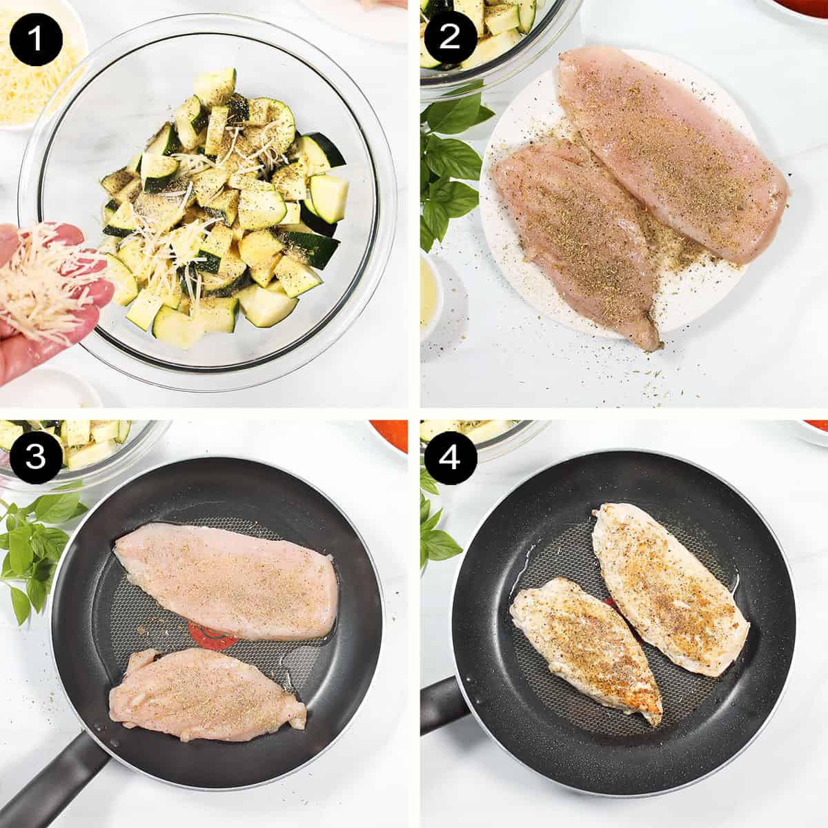 Prepping chicken and zucchini for foil packets.