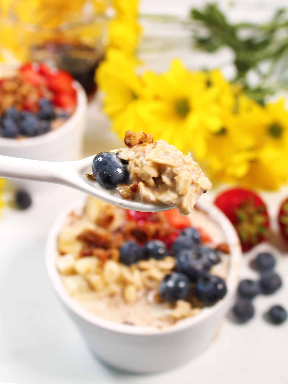 Spoonful of overnight french toast oats.