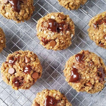 Oatmeal Chocolate Chip Cookies on wire rack.