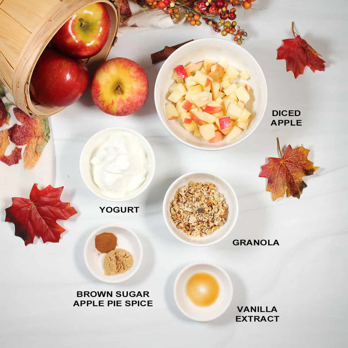 Ingredients for apple parfait.