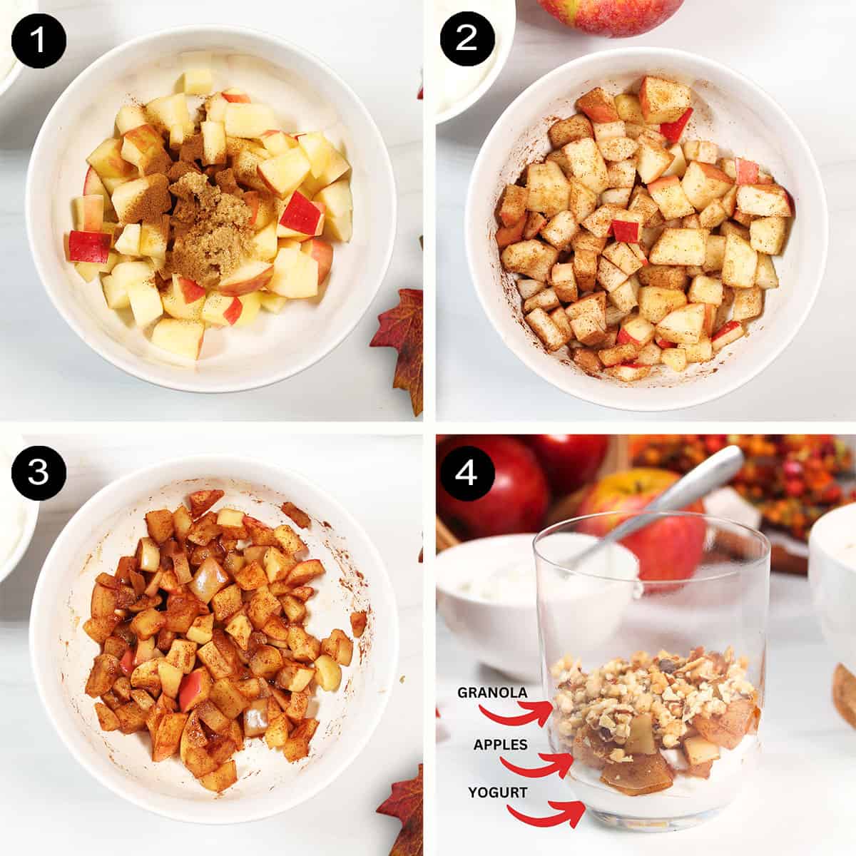 How to make and layer an apple yogurt parfait.