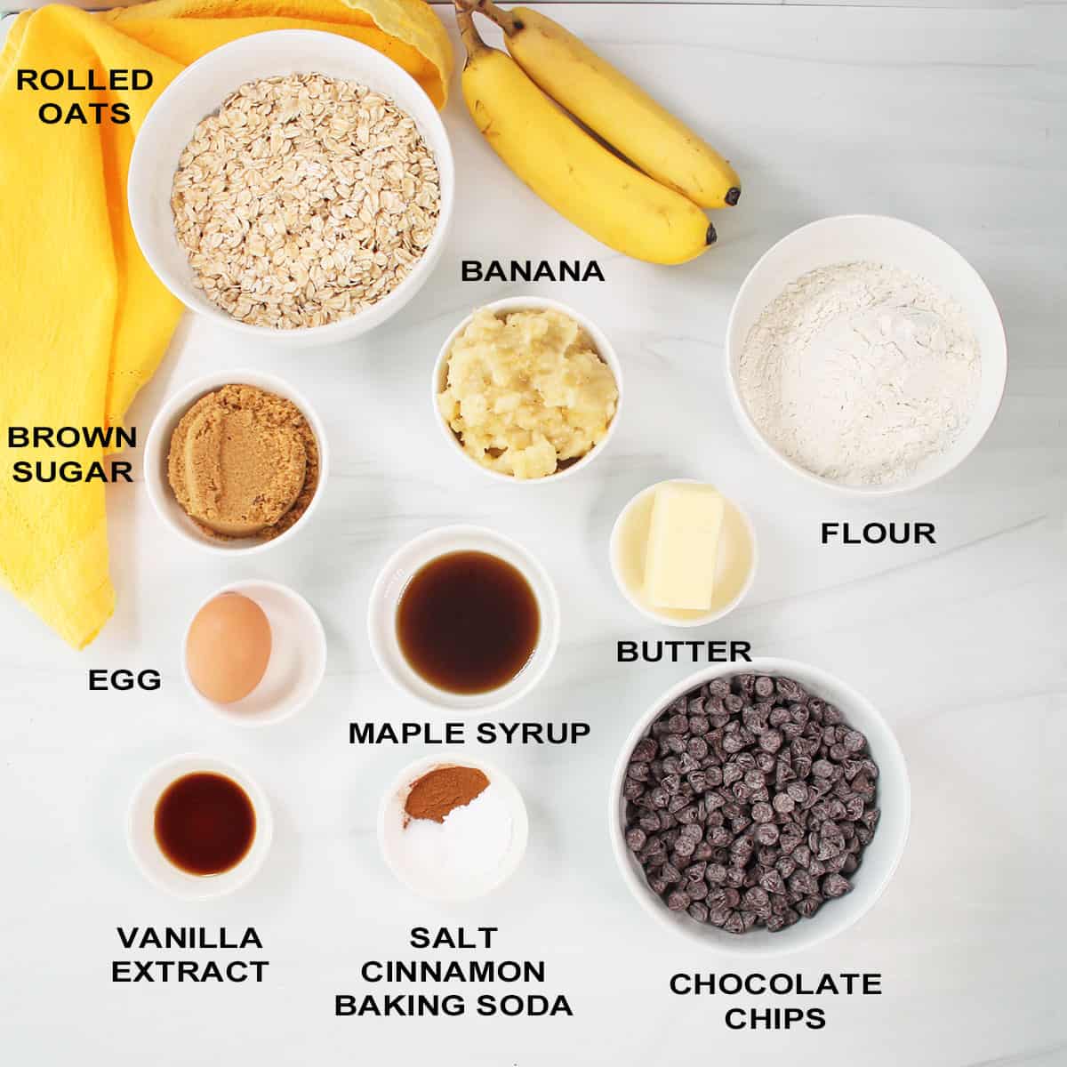 Banana Oat Bars ingredients.