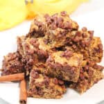 Plateful of Banana Oatmeal Chocolate Chip Bars.