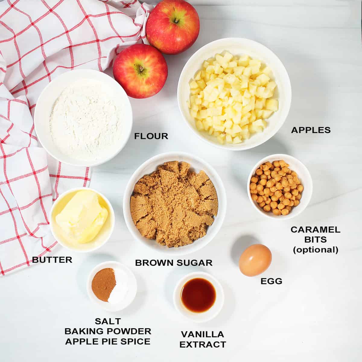 Ingredients for caramel apple blondies.
