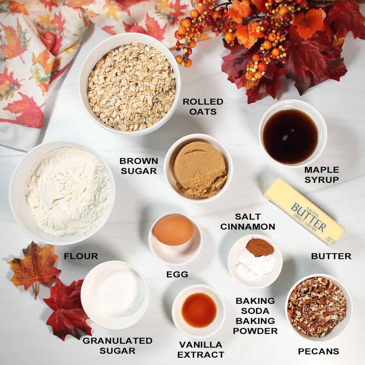 Ingredients for maple oat cookies.