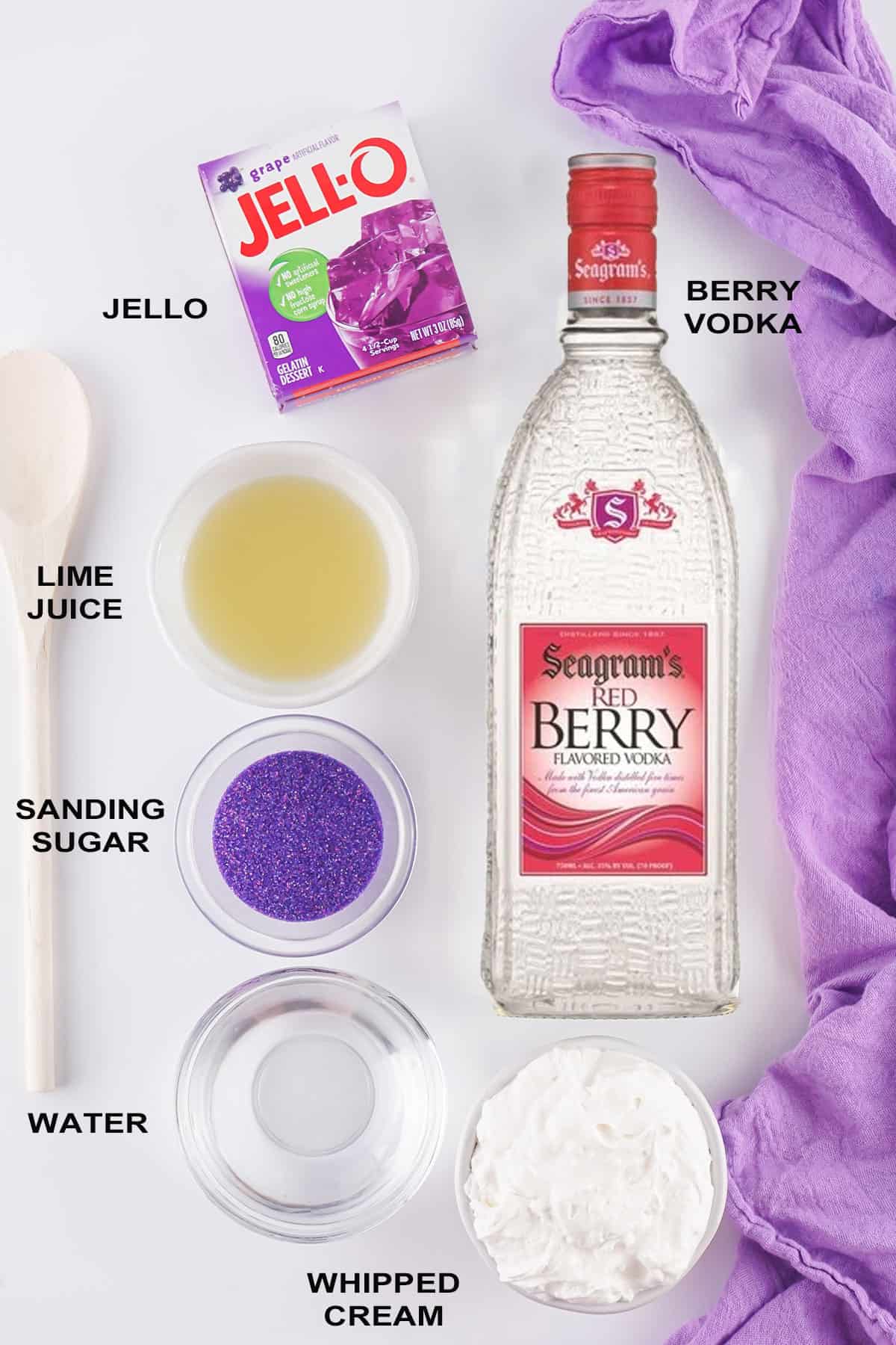 Grape Jello Shots ingredients.