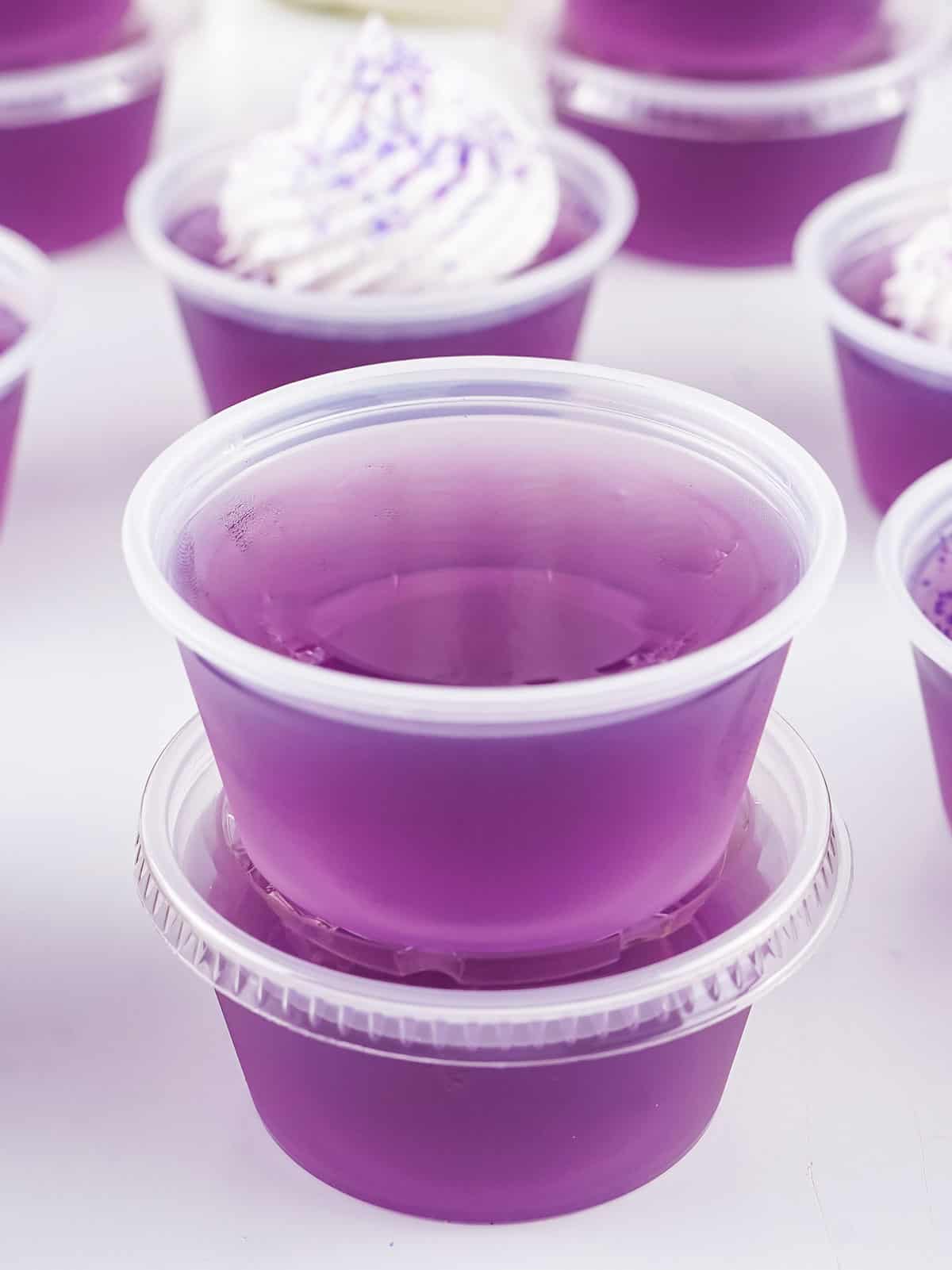 Ungarnished purple jello shots.