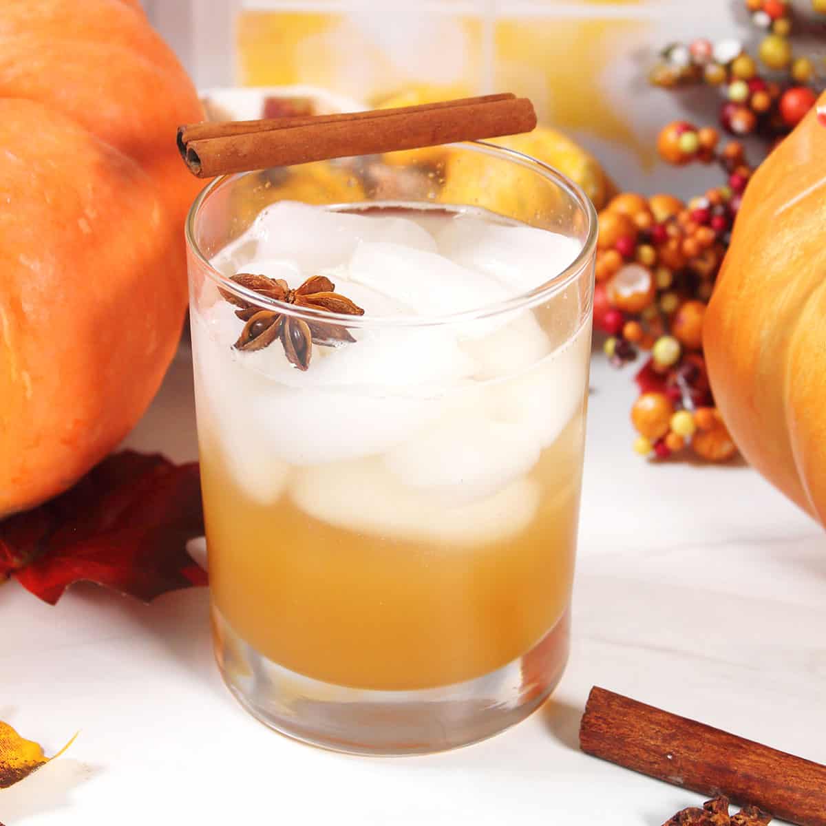 Pumpkin Bourbon Smash in highball glass.