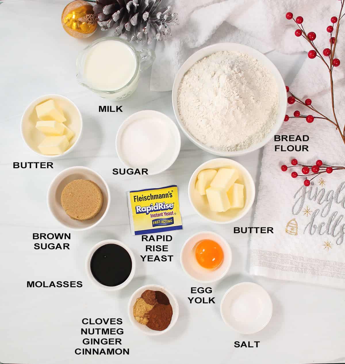 Ingredients for Gingerbread Cinnamon Rolls recipe.
