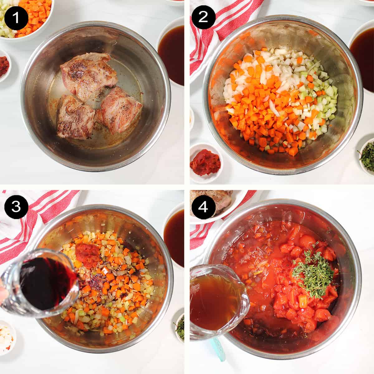 Prep steps 1-4 to make pork ragu recipe.