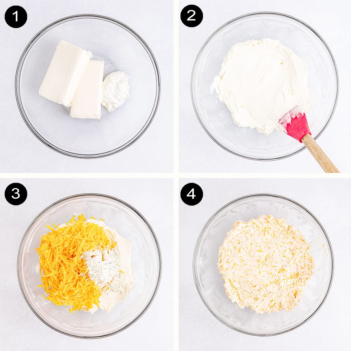 Steps to make holiday cheese ball mixture.