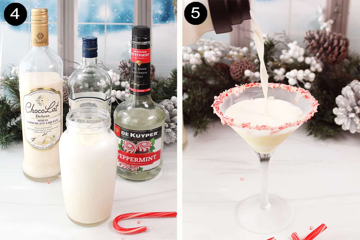 Steps to mix white chocolate peppermint martini.