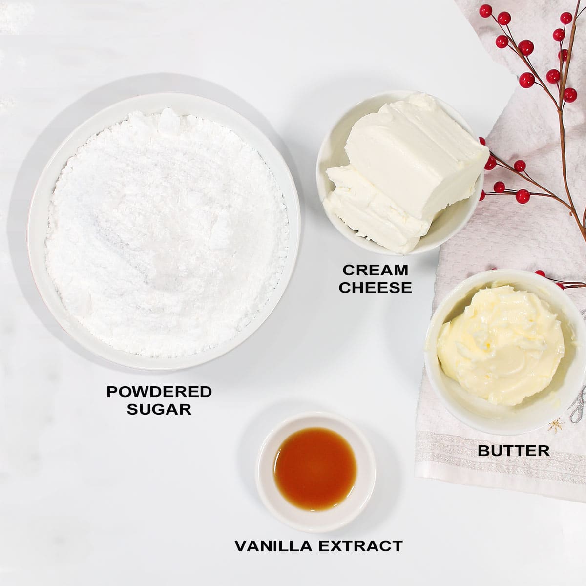 Ingredients for cream cheese frosting.