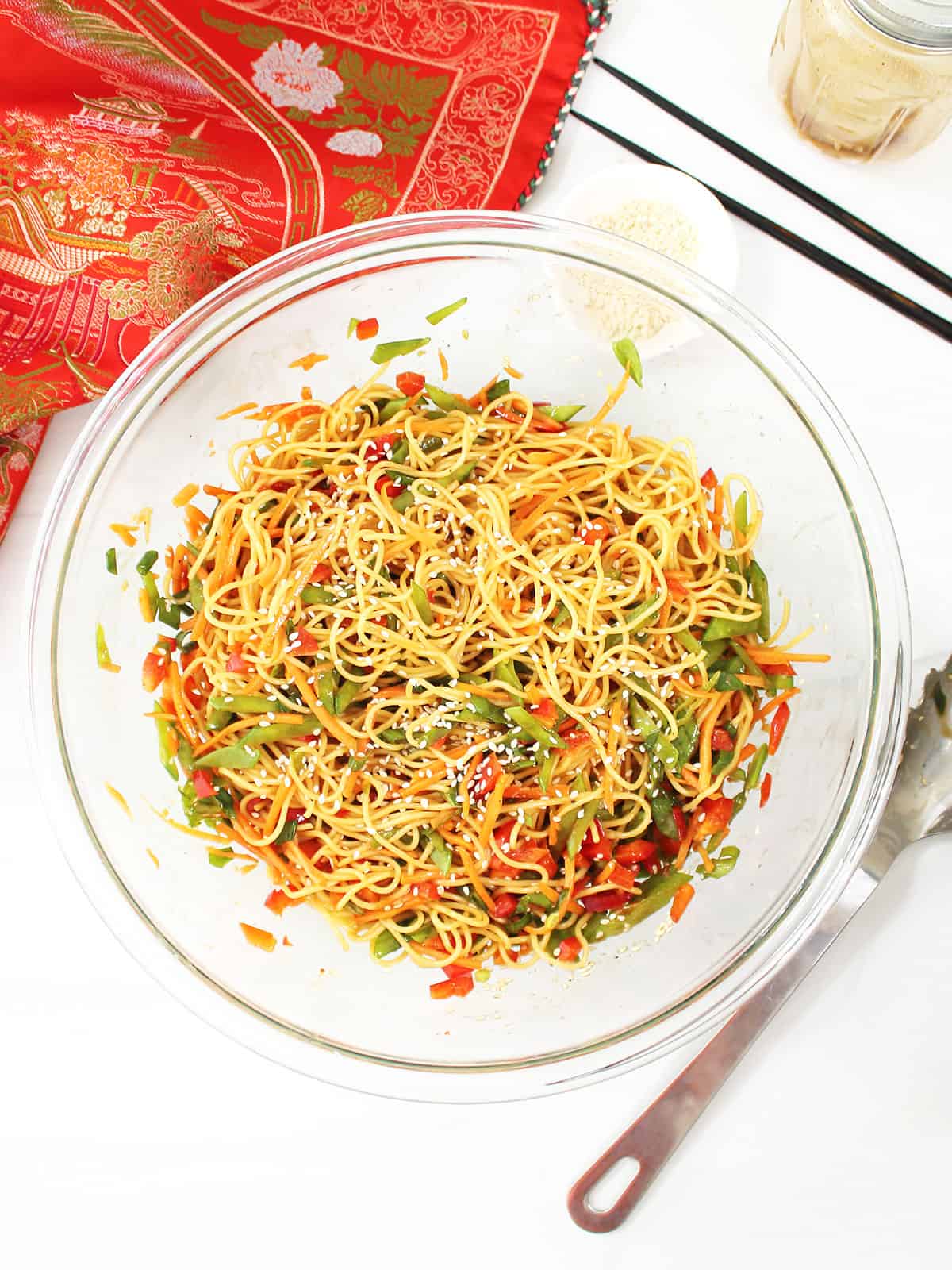 Cold Asian Noodle Salad in bowl.