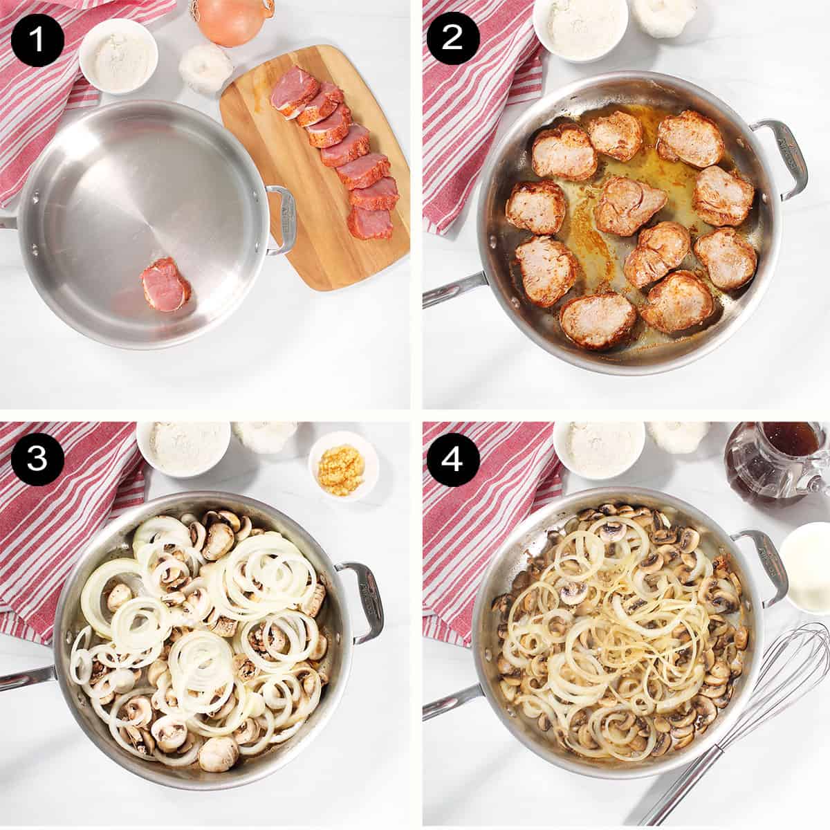 Prep steps 1-4 to make pork medallions.