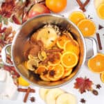 Ingredients for simmer pot for fall added to stockpot.