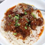 Plated Instant Pot Korean Beef over rice.