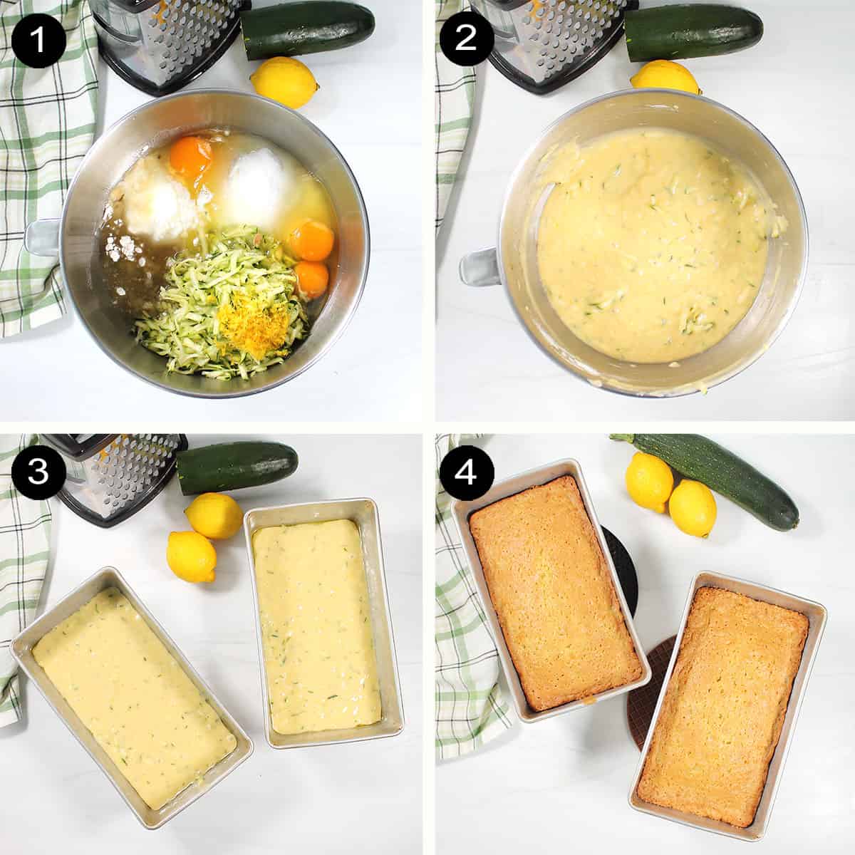 Prep steps for lemon zucchini bread batter.
