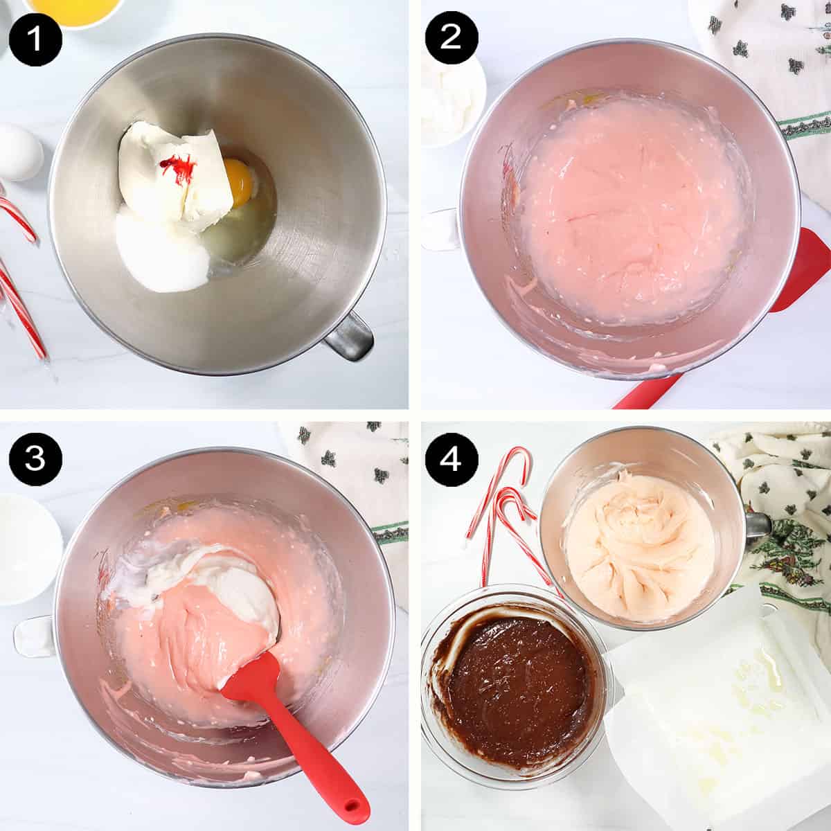 Prep steps to make peppermint cheesecake swirl.