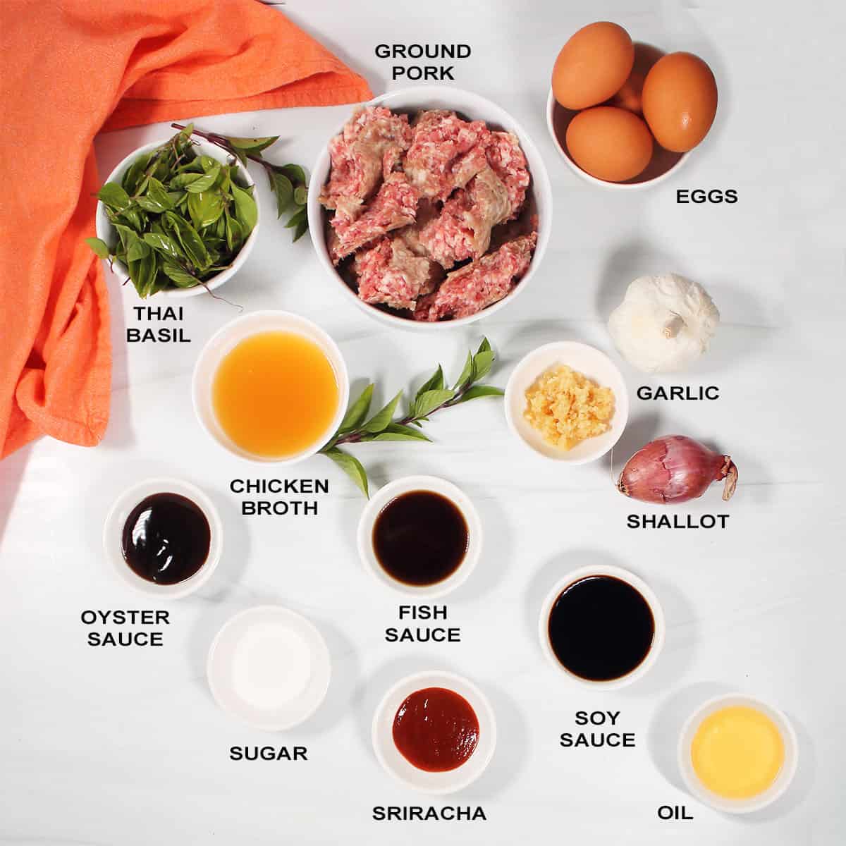 Ingredients for Thai Pork with basil.