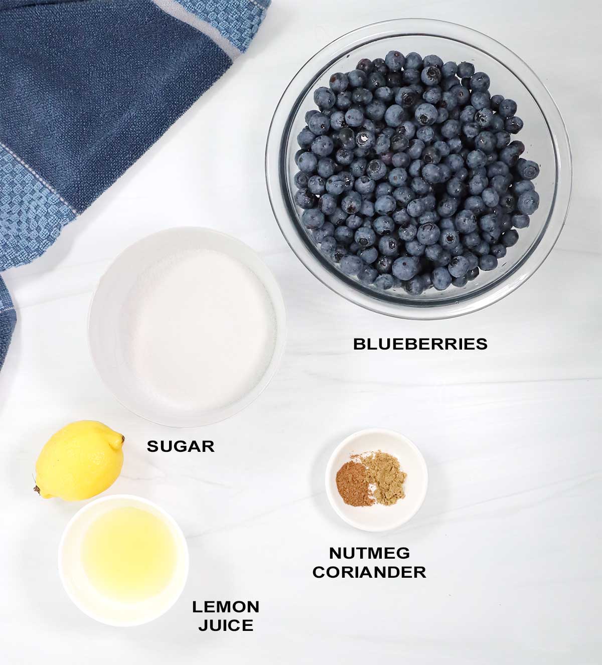 Ingredients for blueberry jam without pectin.