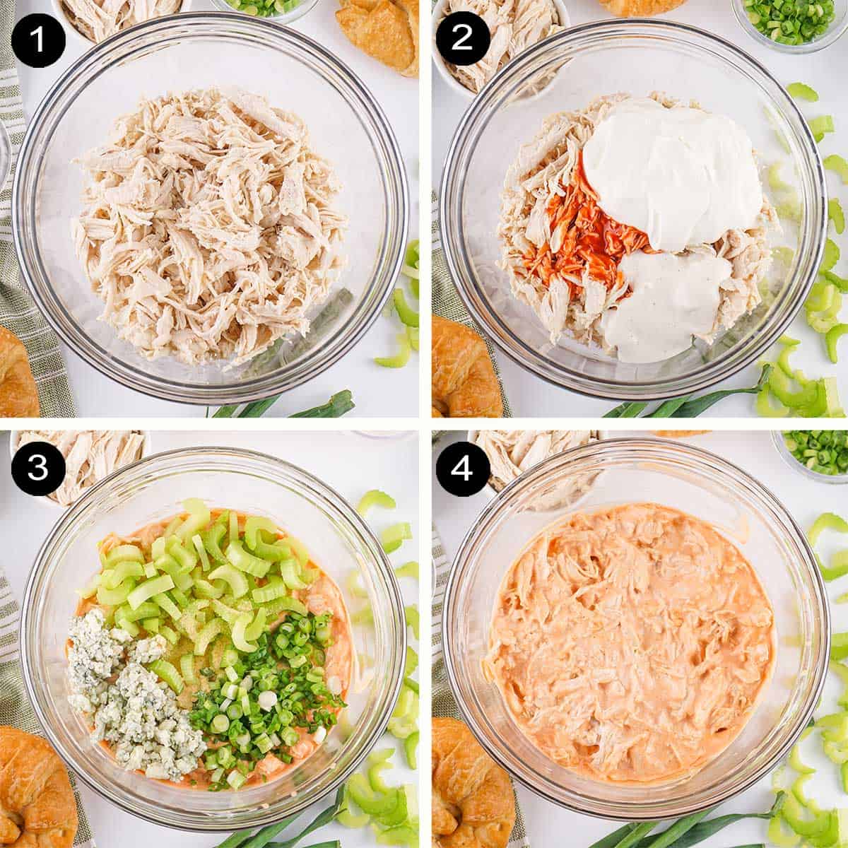 Steps to make chicken buffalo salad.