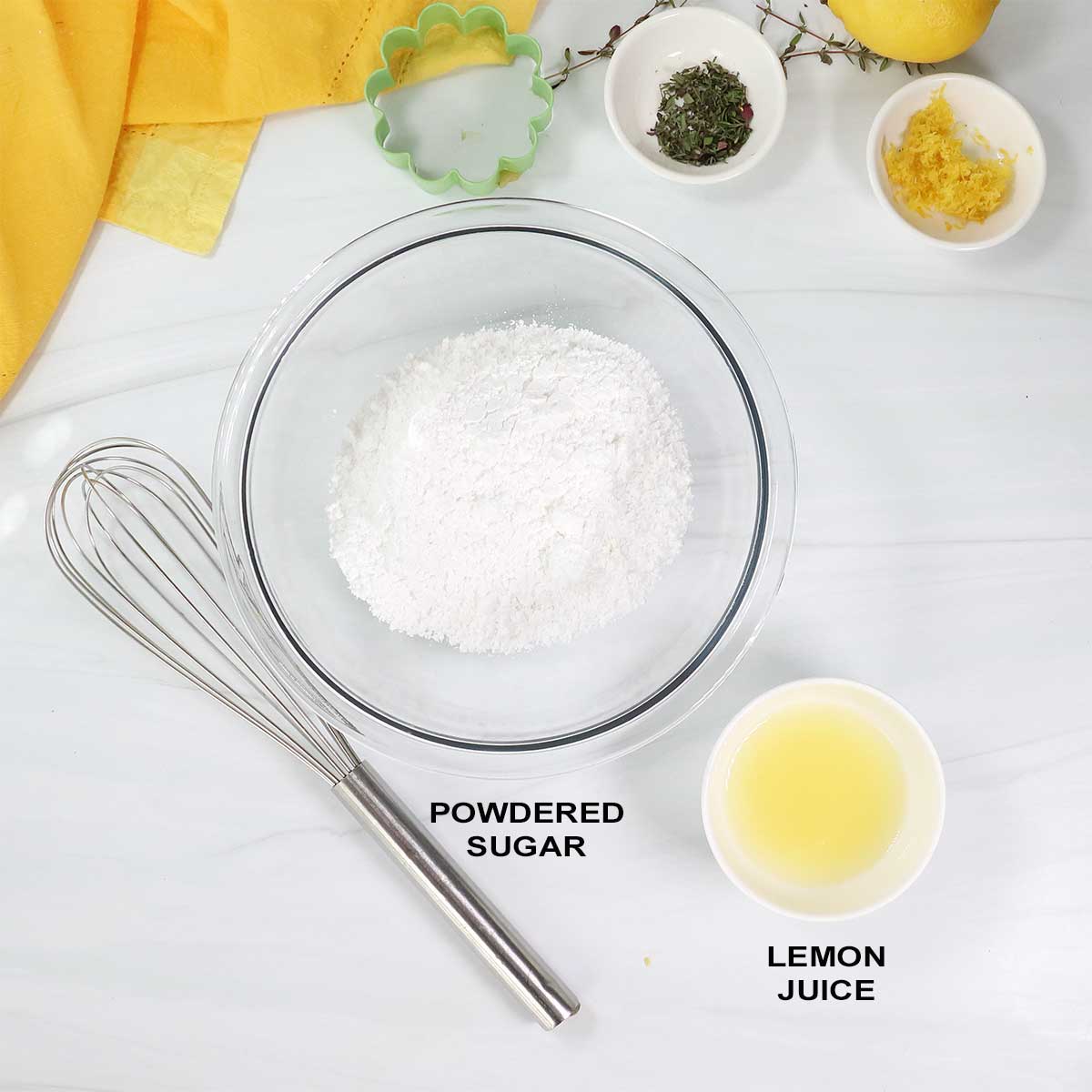 Ingredients for lemon glaze.