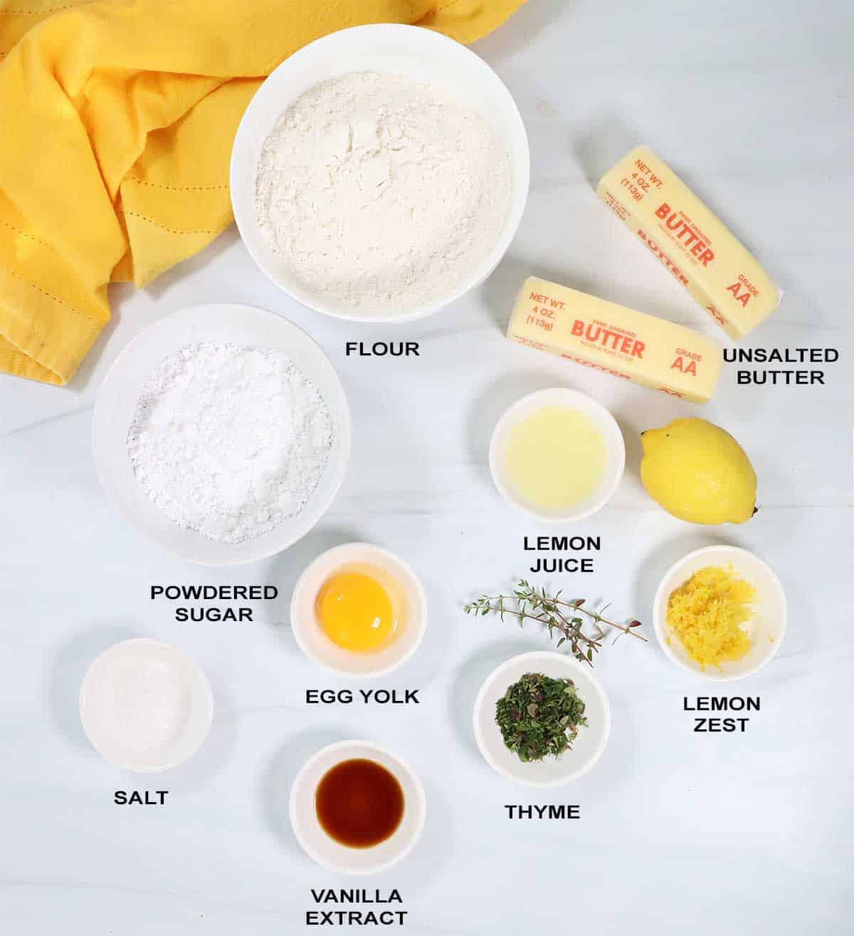 Ingredients for Lemon Thyme Cookies.