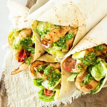 Stacked Chicken Caesar Salad Wraps.