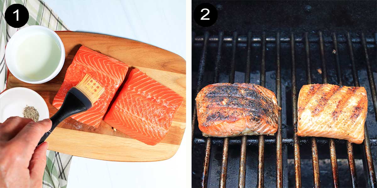 Prepping and grilling salmon.