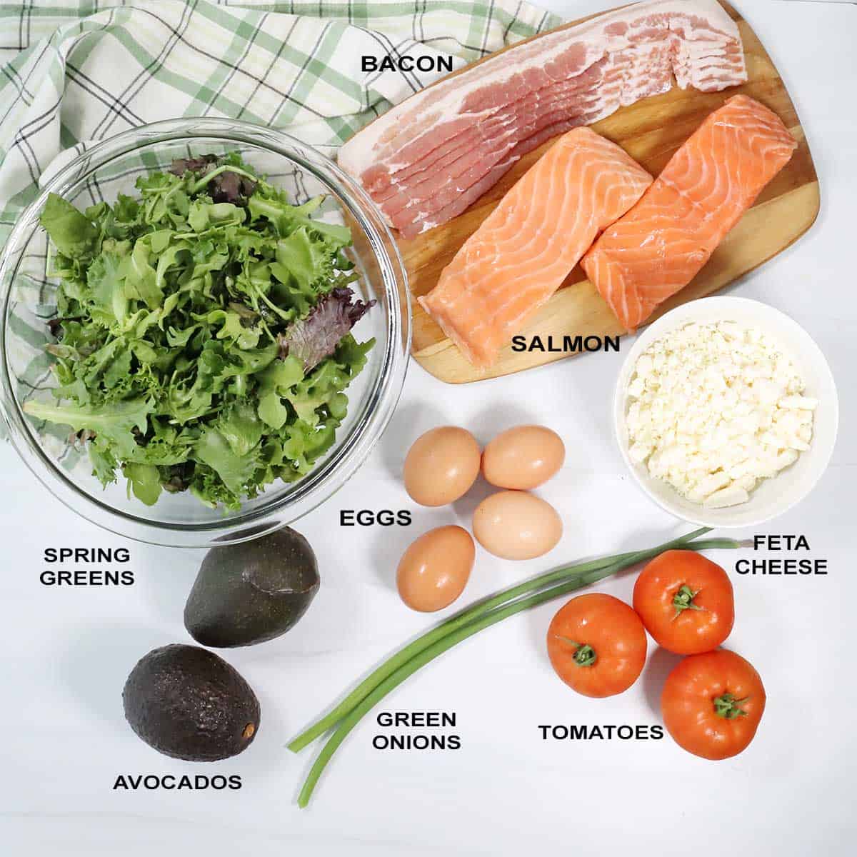 Grilled Salmon Cobb Salad ingredients.